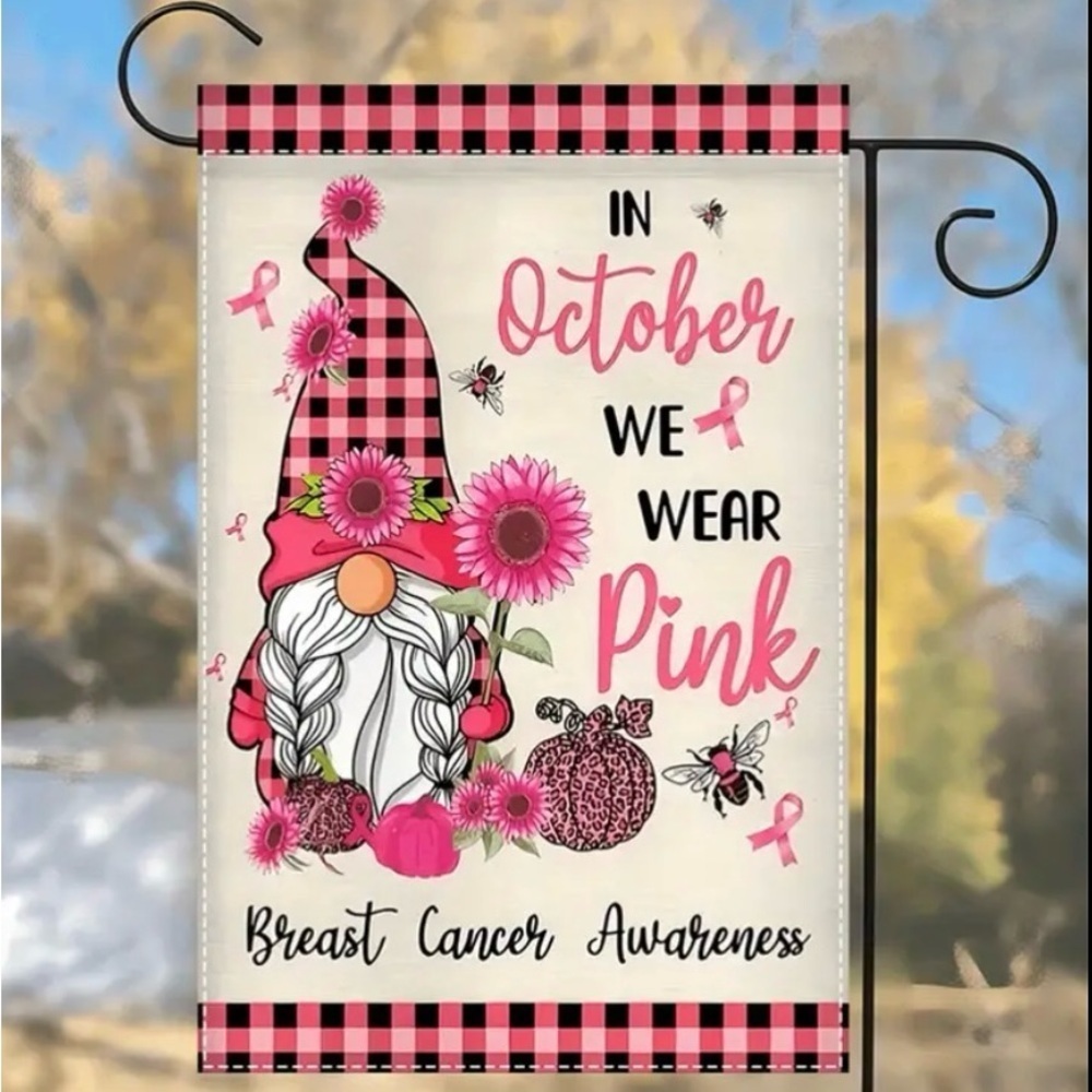 Breast Cancer Awareness Cute Gnome Garden Flag - Picture 4 of 6